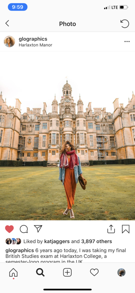 Screenshot of Gloria Atanmo in front of Harlaxton College